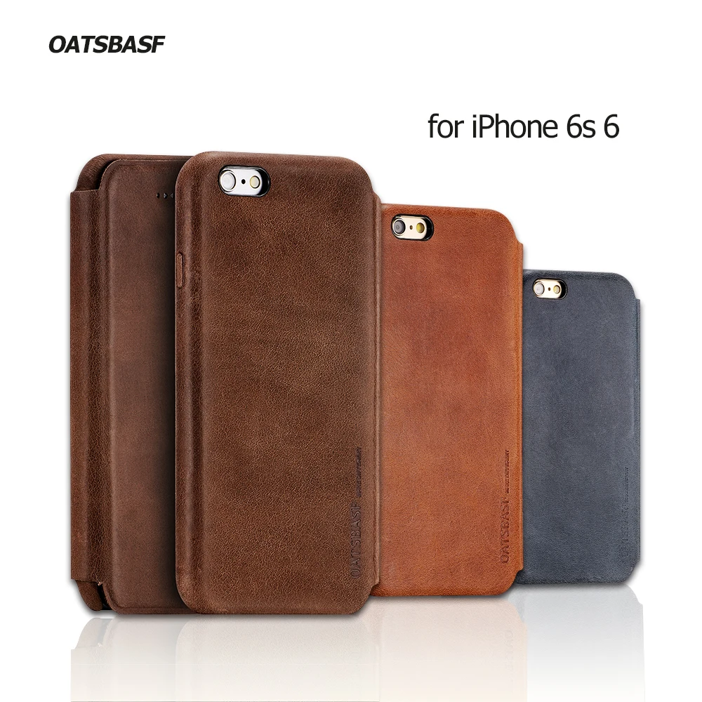 For iPhone 6s 6 OATSBASF Genuine Cowhide Leather Flip Shell Cover for iPhone 6 s 4