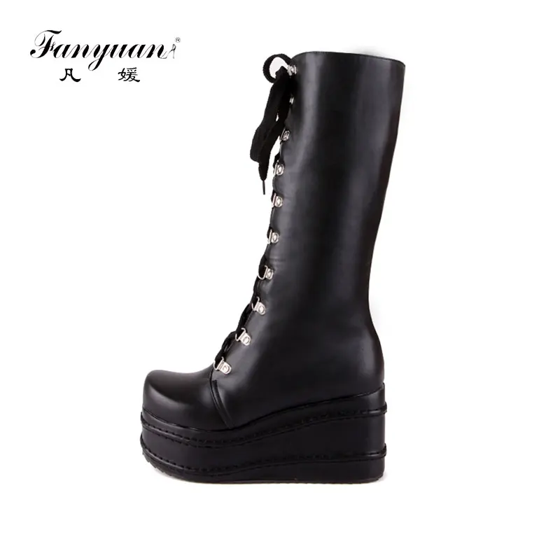 

FANYUAN large sizes 31-49 customized fashion punk cosplay boots woman shoes platform winter wedge high heel knee high boots