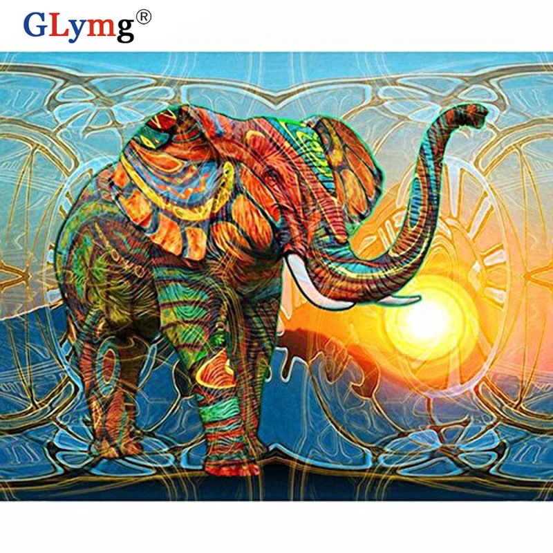 GLymg 5D Diy Diamond Painting Full Drill Colorful Elephant Animal Series Diamond Embroidery Mosaic Home Decoration Picture