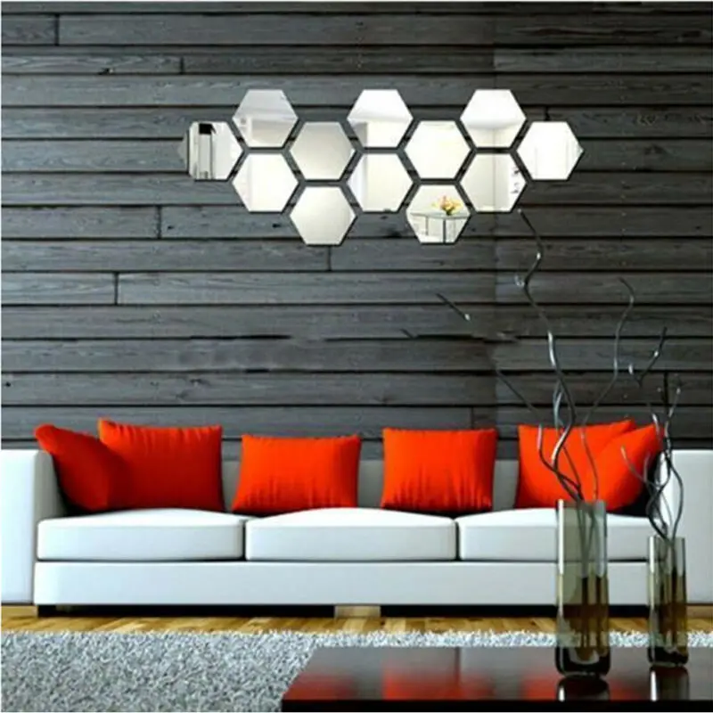 

12Pcs Acrylic Mirror Effect Tile Wall Sticker Modern Living Room Decor Stick Art Bathroom DIY 2019 New