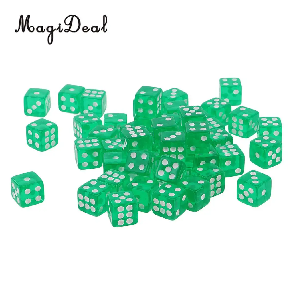 MagiDeal 50PCS Translucent Dice D6 6-Sided Dice 12MM for Board Games Party Green