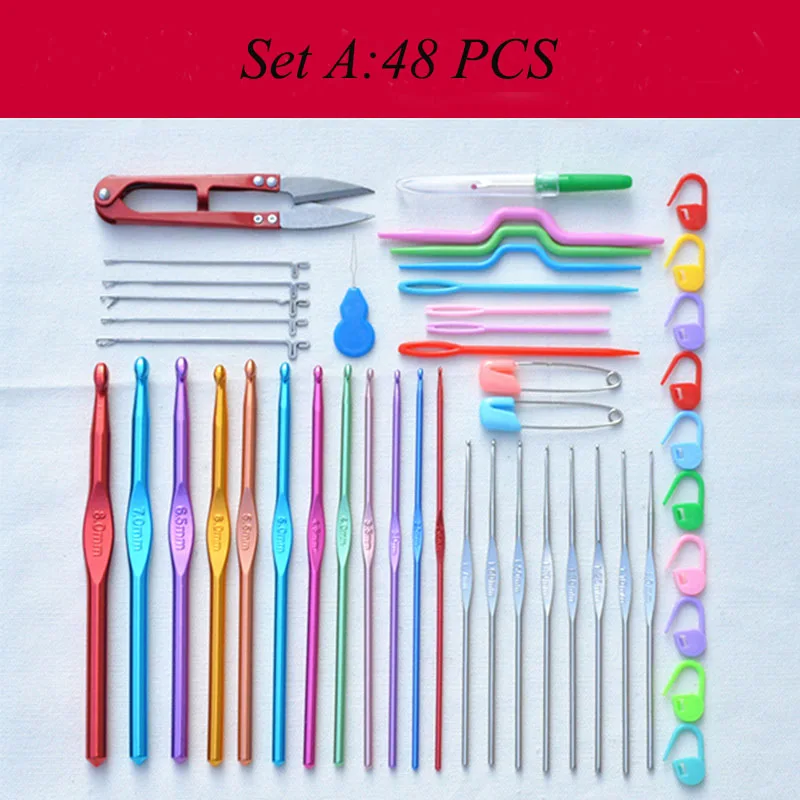 

1 set High Quality Multi-colour Aluminum And Silver Crochet Hooks Needles Knit Weaving Tools