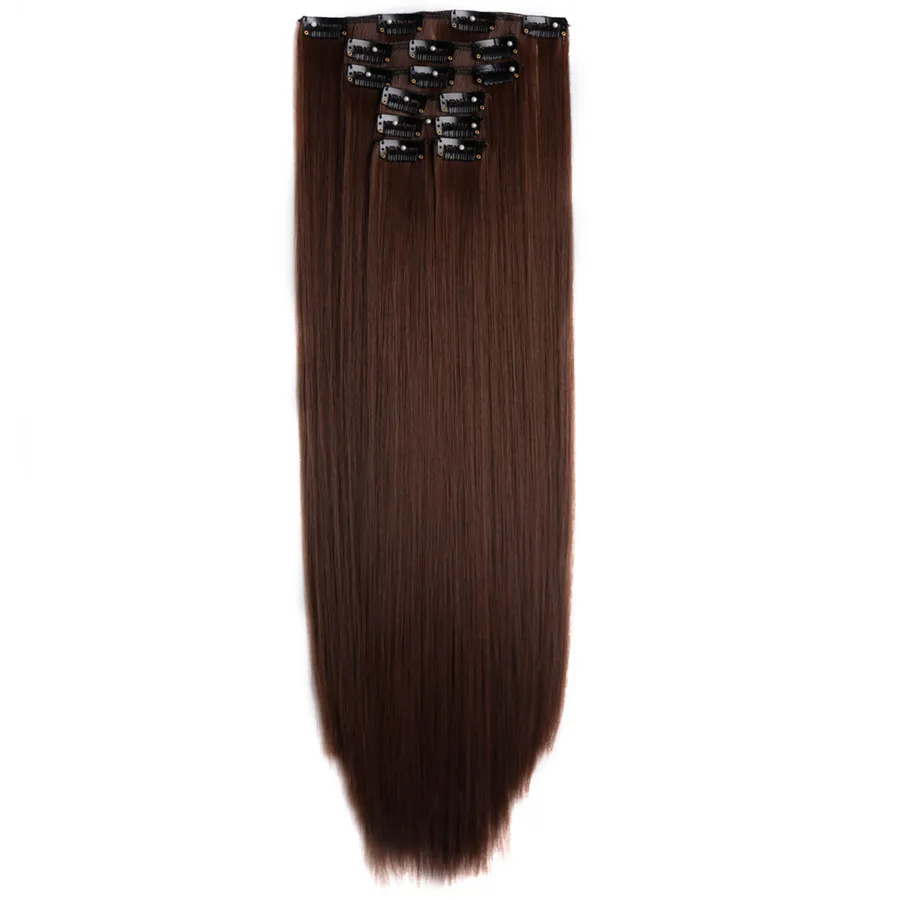 BESTUNG 24 дюйма прямые синтетические волосы на заколках для наращивания 7 отдельных частей для нескольких стилей - Цвет: #8