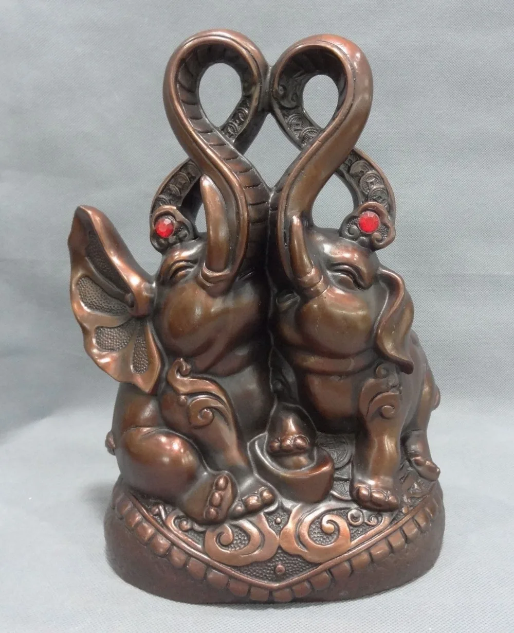 

shitou 002365 12 FengShui Chinese Pure Bronze Animals Wealth YuanBao 2 JiXiang Elephant Statue discount 30% (C0324)