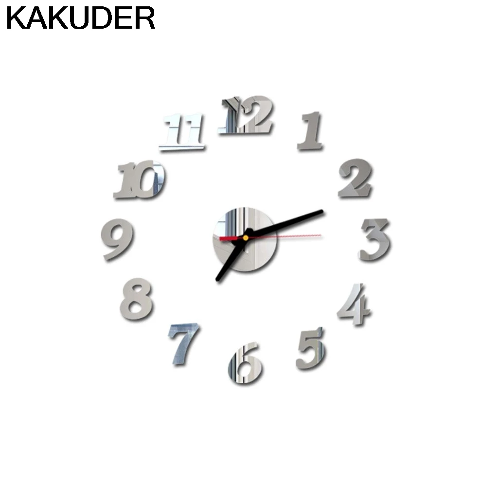 Kakuder стена, часы, узор, цифры, сделай сам, 3D декоративная настенная наклейка, домашний декор, часы, гостиная, украшение для дома, зеркало 12. MAR.23 - Цвет: Silver
