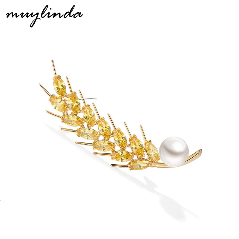 

muylinda Elegant Zircon Wheat Brooch Luxury Women's Brooch Pin Jewelry Beautiful Ear of wheat Broach Gift For Women