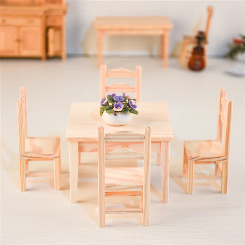 Doub كيلو 1:12 دمية أثاث لعبة مصغرة خشبية كرسي طاولة مجموعات الفتيات الأطفال طفل kawaii نتظاهر اللعب اللعب هدايا دمى