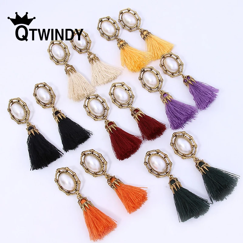 

Vintage Round Pearl Hollow Out Fringe Dangling Pendant Earrings Women Bohemian earrings for women earings fashion jewelry 2019