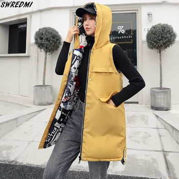 

SWREDMI Winter Vest Women Two Sizes Can Wear Long Waistcoat Outwear 2019 Thickening Warm Sleeveless Jacket Coat Plus Size 3XL