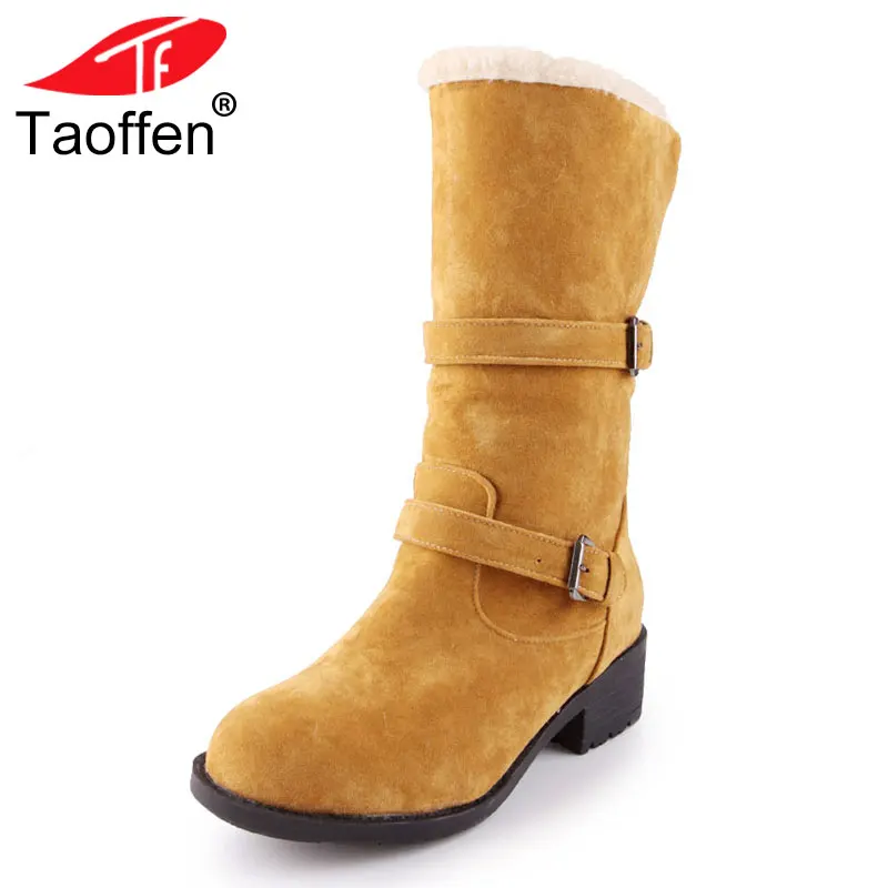 Taoffen/Для женщин на высоком каблуке до середины икры Женские снегоступы плюшевые меховые загрузки два метода Теплые зимние ботинки женская