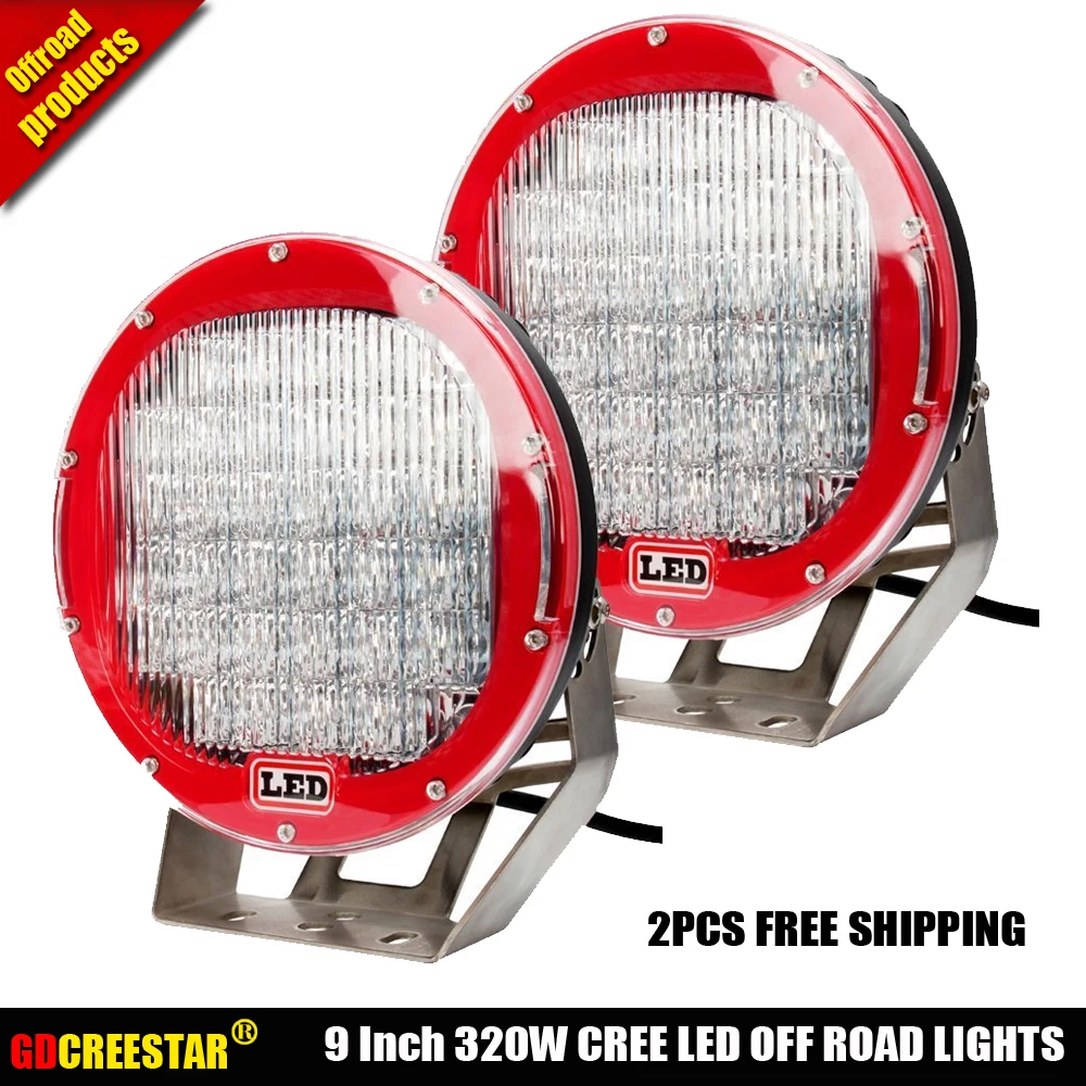 Round Red black 9inch 320W High Power 12V 24V Led Work lights for