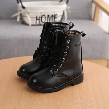 

Boys Winter Girls Children Boots Shoes Snow Boots Waterproof Leather Martin Ankle Boot For Children Of The Female Black Red