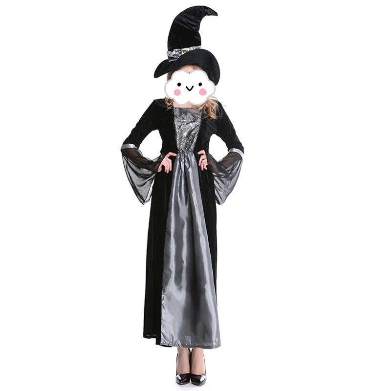 

Adult Grey Witch Costume Women's Halloween Fancy Dress fantasia adult Cosplay Party Outfit vintage Gothic long witch costumes