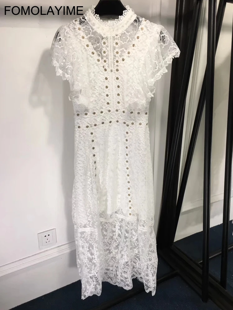 Robes Fête Femmes Mode Tenue 2019 Fomolayime Évider De Printemps Blanc Nouveauté Femme Robe qvx5t