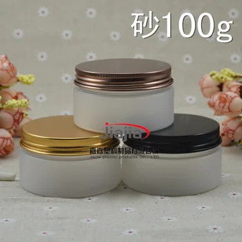 

100g Aluminum Cap Frost Jar PET Cosmetic Packaging with black/gold/bronze lid,100ml Cream Container, thin base