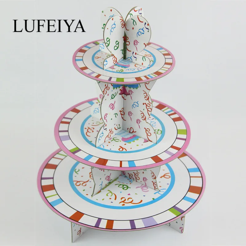 Assemble Cake Stand (3 Tier) Cute Cartoon Paper Cupcake Stand Dessert