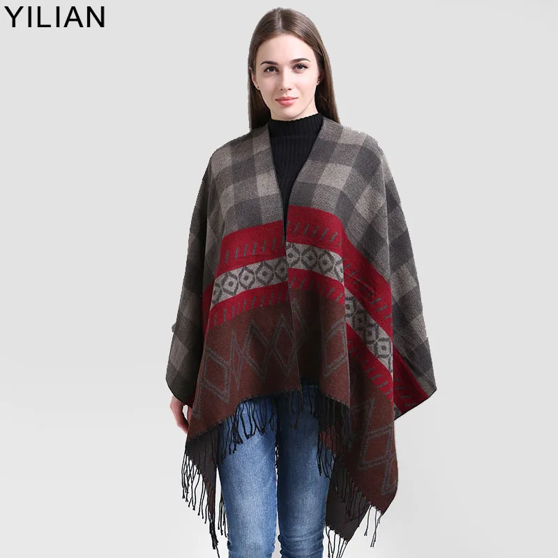 

YI LIAN Brand New Women Personality Lattice And Diamond Patterns With Tassel National Wind Wool Shawl 5 Color SF857