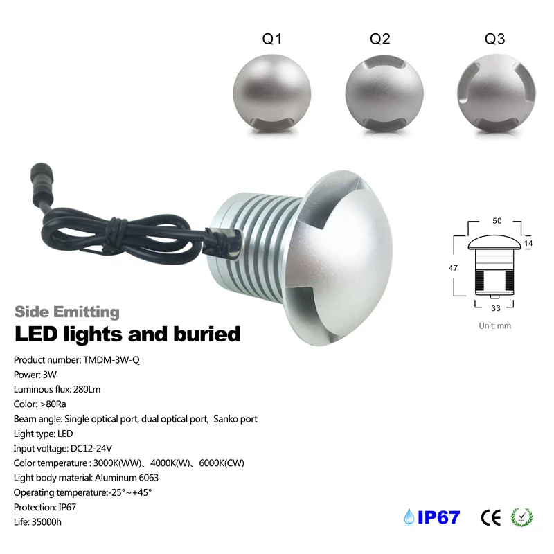 

3W CREE LED IP67 Outdoor Recessed Deck LED Underground Lamp 12V 24V floor Light 1/2/3 Way Sidewalk Lighting 12pcs/lot