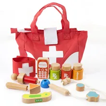 Деревянная коробка для имитации лекарств для мальчиков и девочек, детский игровой домик, Детский доктор, набор игрушек, маленький игольчатый инструмент для медсестры
