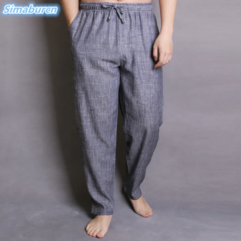 

High Quality Men Casual Harem Pants Summer Cotton Linen Elastic Waist Loose Mans England Style Vintage Gray Trousers Lagre Size
