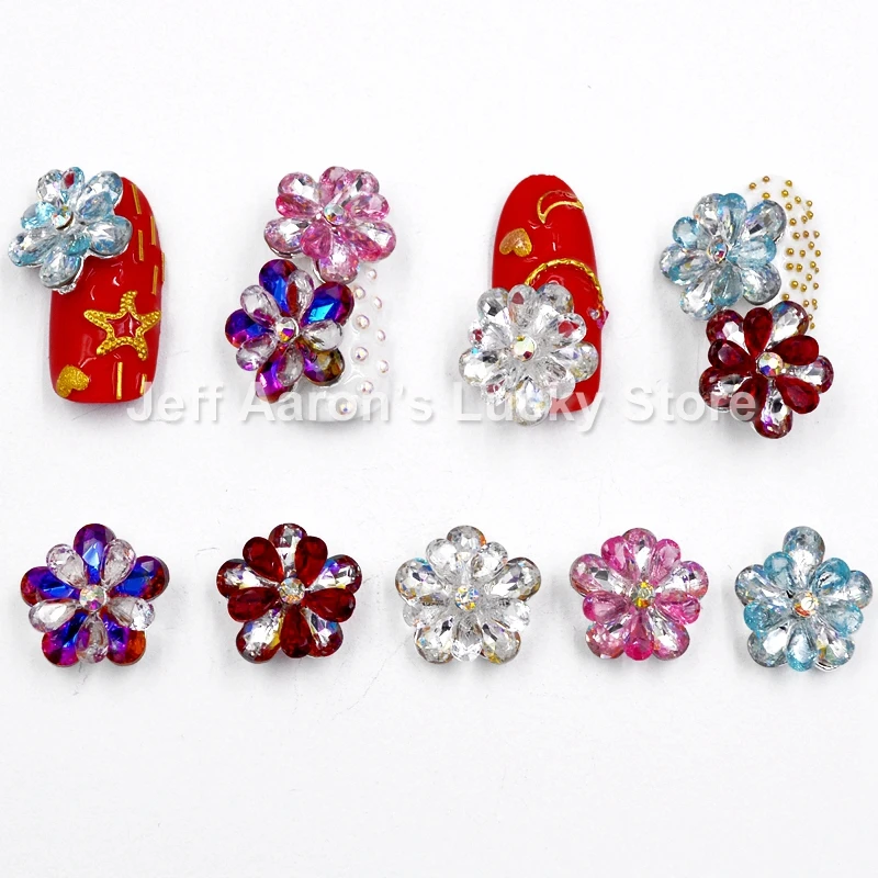 

5PCS Beauty Glitter Nails Charms Jewelry Accessories 3D Strass Nail Art Decoration Rhinestones Flower New Arrivals