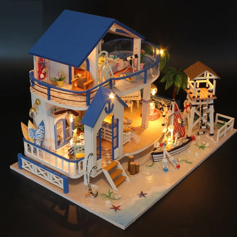 Кукольные домики мебельный набор ручной работы tosminiature Diy деревянный кукольный дом Миниатюрный ручной работы для ldren Girl подарок Легенда синее море