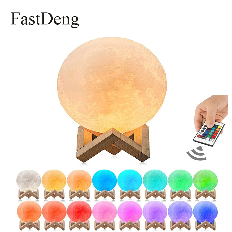 

Rechargeable 3D Print Moon Lamp DC 5V 16 Colors Changeable Touch Switch Bedroom Led Night Light Home Decoration Creative Gift