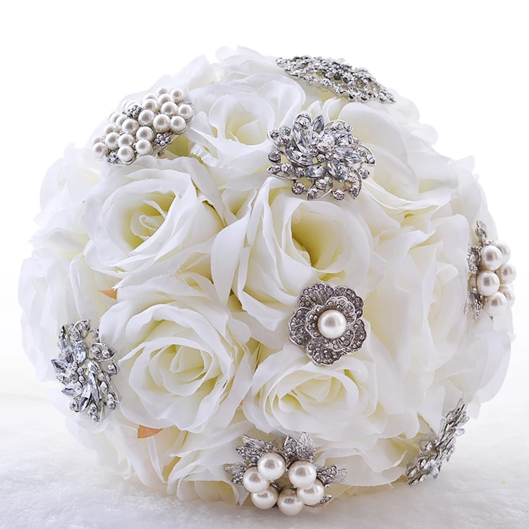 

NZUK 2018 wedding bouquet white handmade rose bride bridesmaid wedding bouquet beaded diamond crystal wedding bouquet Z481