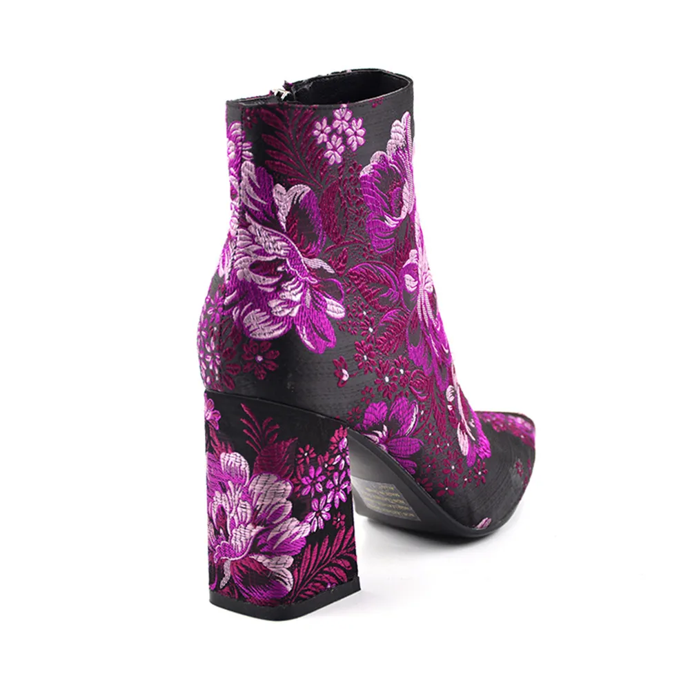 34 43 Femmes Haut Les Talon Taille Talons Bottines Insicre 9 Lage automne Mode Broderie Bottes Cm Carrés Printemps Pour 7wFAqx4B