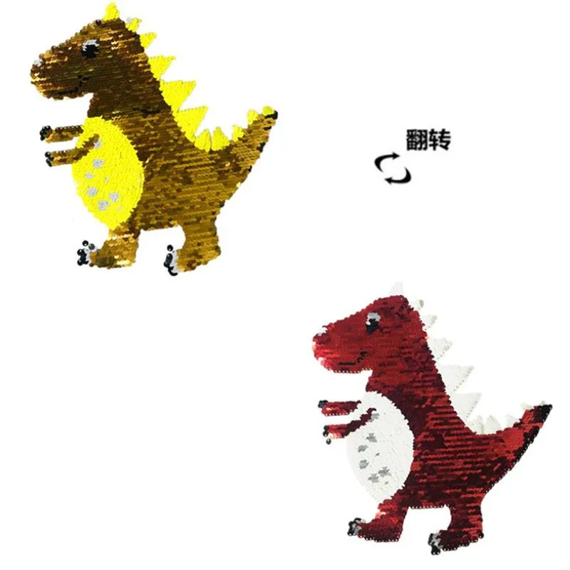 

Clothing women Diy Sequin cute dinosaur patches Reversible change color Up and Down Flip Biker Patch for clothes Flower Sticker