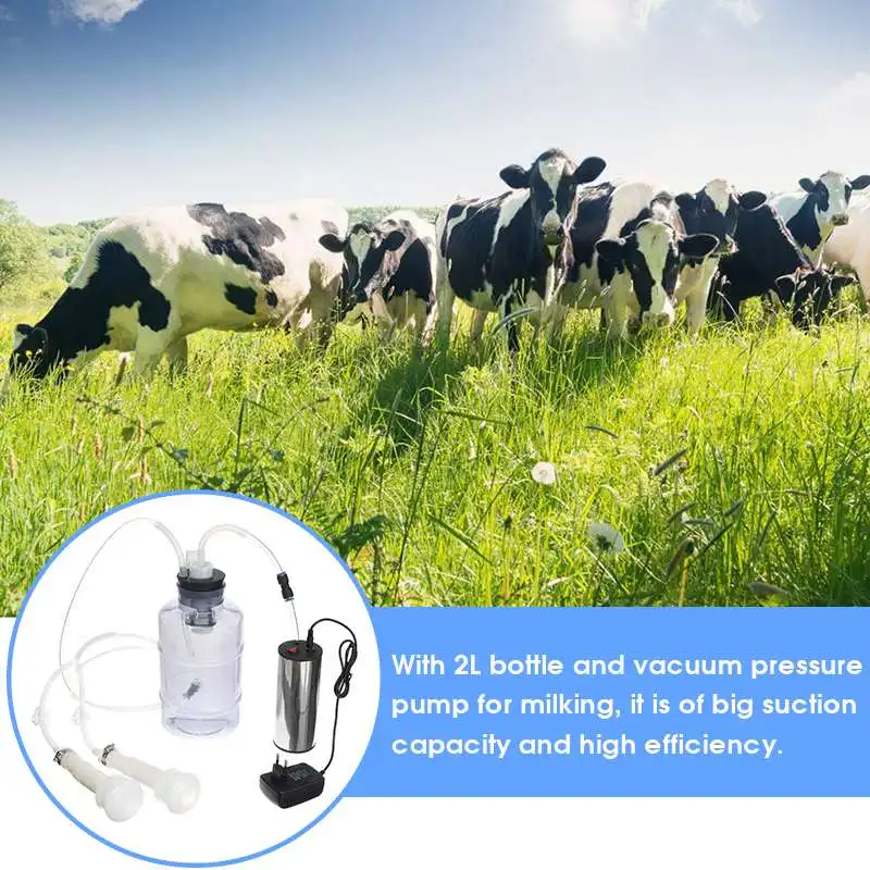 2L Electric Milking Machine Cow Goat Sheep Bucket Suction Milker Vacuum Pump Household Milking Machines Milk Suction Head