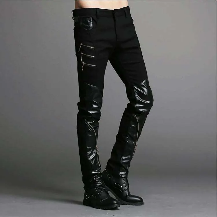Новая мода молния обтягивающие мужские s джоггеры из искусственной кожи соединены брюки мужские брюки хип хоп уличный стиль карго шаровары