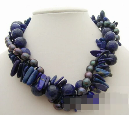 

FREE SHIPPING>>>@@ > 0221 3Strds Pearl&Lapis&Jade Necklace
