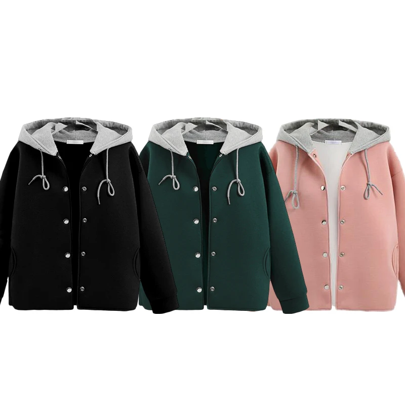 Hot Spring Autumn Women Jackets Vestidos Plus Size Casual Loose Solid Single Breasted Space cotton Hooded Jacket For Women Coats (1)