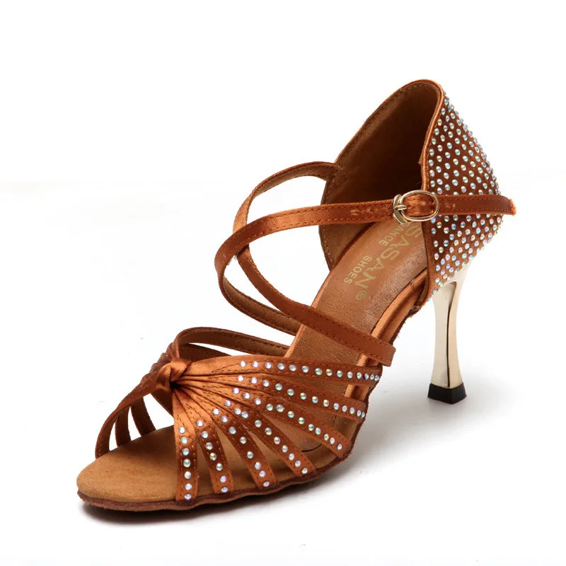 Ballroom Tango Latin Dance Shoes 8.5cm Square Gold Heels Sandals