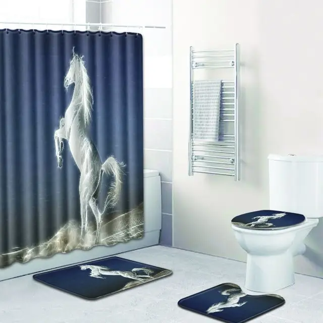 The Pentium Horse Christmas Bathroom Shower Curtain And Bath Mat