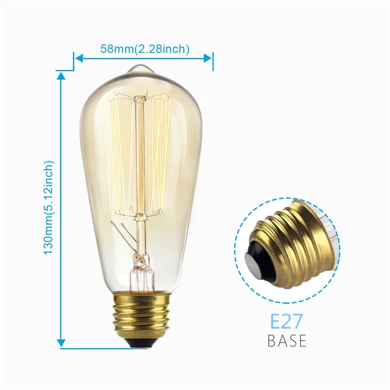 1 stücke Retro Lampe ST58 40 watt E27 Warme Weiß Retro Dimmbare Dekorative Glühlampen Vintage Edison Glühbirne für zuhause /wohnzimmer