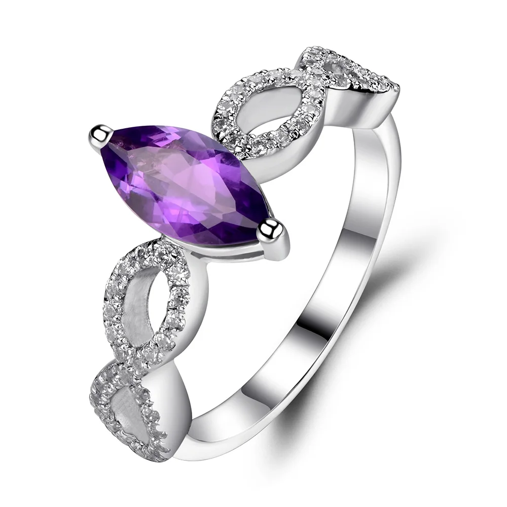 Лейдж Jewelry кольцо аметист Огранки "Маркиз" фиолетовый камень изделия стерлингового серебра 925 Обручение Свадебные Кольца для Для женщин