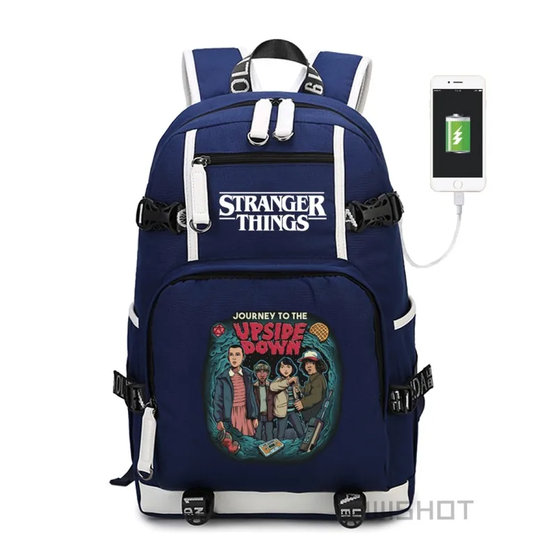 WISHOT tv странные вещи рюкзак на плечо дорожная школьная сумка для подростков Повседневная зарядка через usb порт сумки для ноутбука светящиеся - Цвет: Blue2