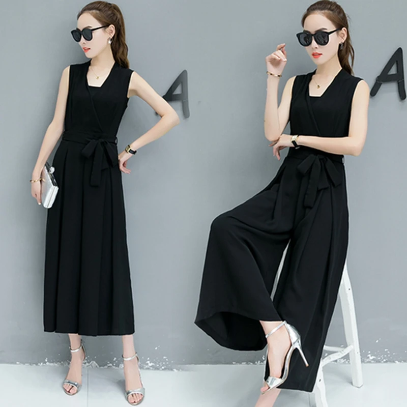 

Women Jumpsuit Romper Short Sleeve V Neck Casual Playsuit Overalls Ladies Wide Leg Loose Black