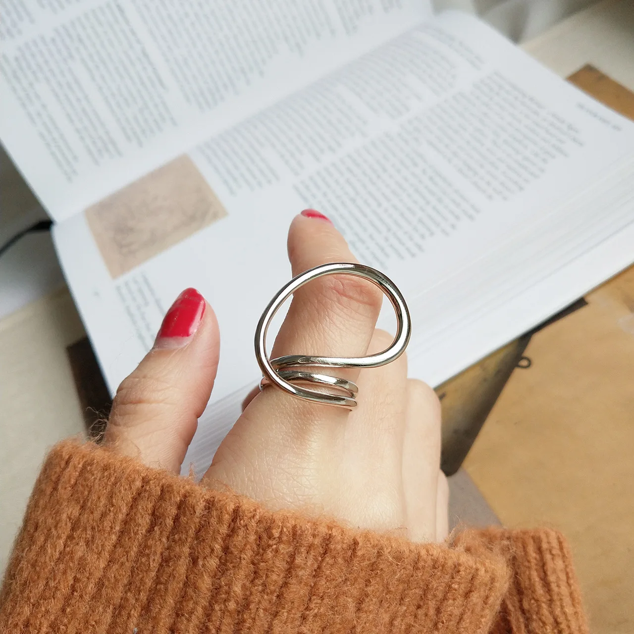 

S925 sterling silver multi-dimensional twisted geometry open ring for woman elegant personality gift for friend
