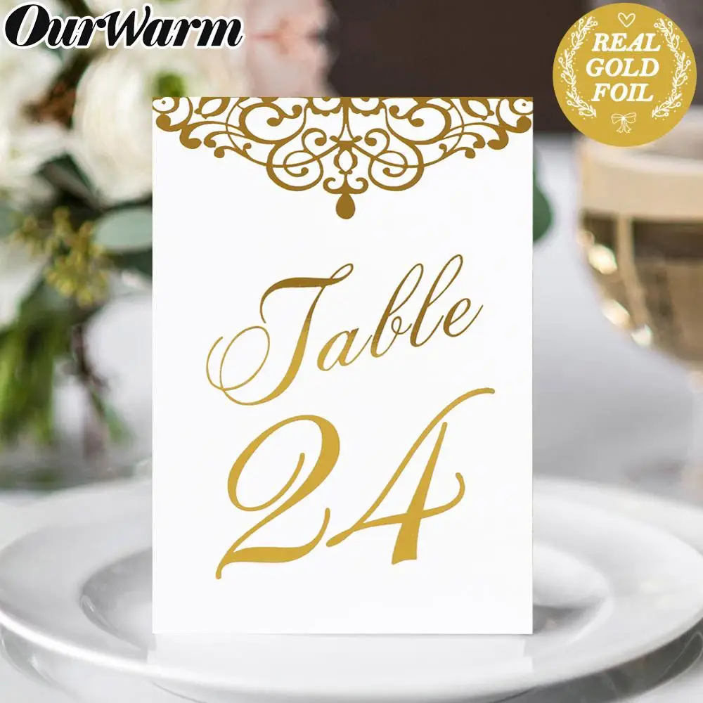 OurWarm 25 шт. двухсторонний бумажный стол карта Золотая фольга номер стола для