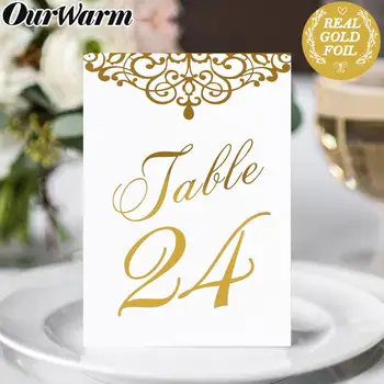 

OurWarm 25pcs Double Side Paper Table Place Card Gold Foil Table Number For Guest Birthday Wedding Party Favors Table Decoration
