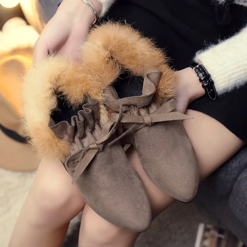COOTELILI  Women Boots Winter Autumn Ankle Boots For Women Boots Slip On Real Fur Rubber Flat Boots Ladies Women Shoes 35-.39 (6)