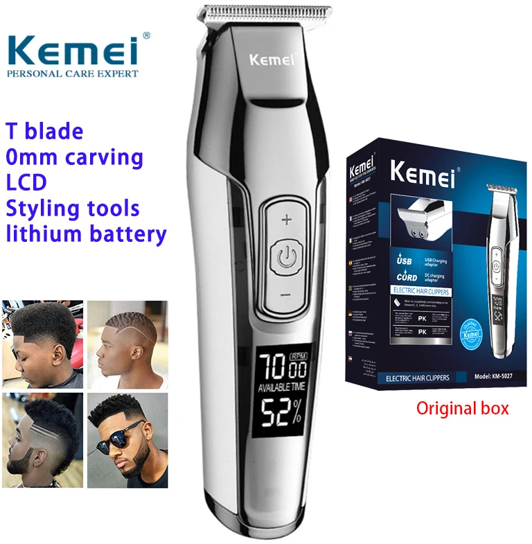 Us 25 99 33 Off Kemei Barber Professional Hair Clipper Lcd Display 0mm Baldheaded Beard Hair Trimmer For Men Diy Cutter Electric Haircut Machine In