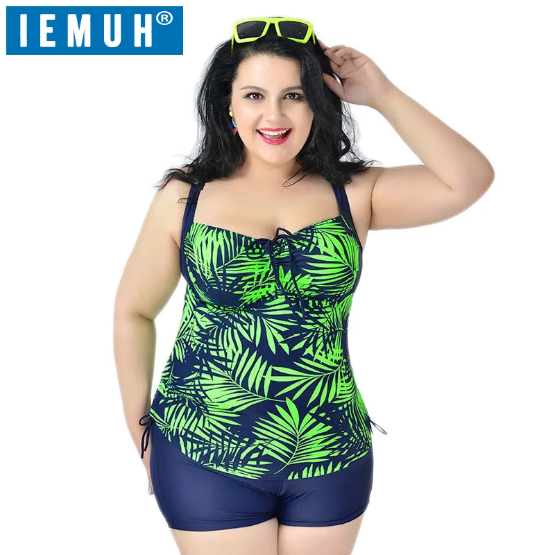 

IEMUH Brand New Leaf Printed Plus Size Swimwear Two Pieces Swimsuit Women Summer Dress Beach Bodysuit Bathing Suit Tankini