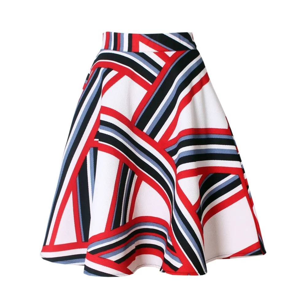 Vintage Autumn Winter Umbrella Skirt Women High Waist Print Knee Length