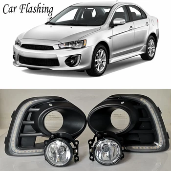 

Car flashing 1Pair 12V LED Daytime Running Light DRL Lamp with yellow signal Fog lamp For Mitsubishi Lancer 2016 2017 2018 2019