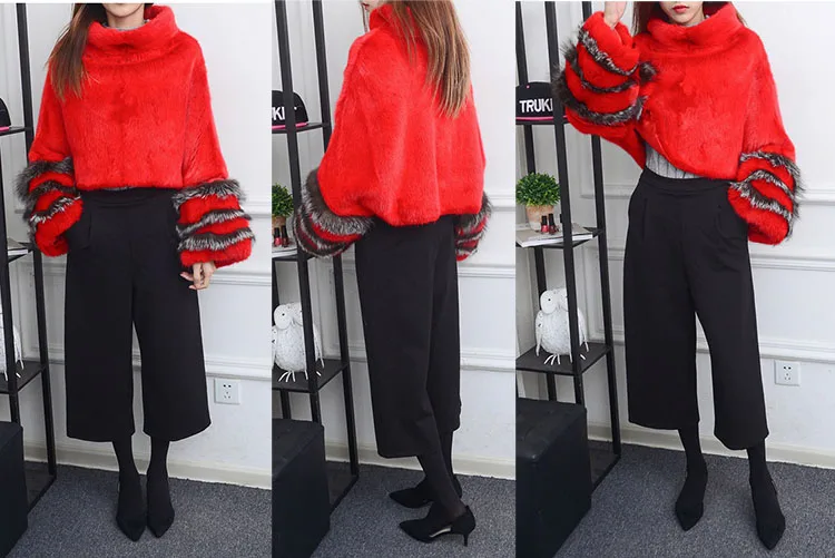 luxury brand genuine natural mink fur poncho coat (10)