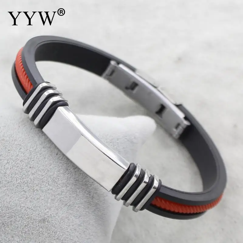 

YYW 2017 New Fashion Black And Red Color Silicone Bracelet Simple Women And Men Stainless Steel Bracelets Jewelry Free Shipping
